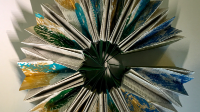 Belinda K Hill, “Supporting Justice”, Book art - paper, 6 x 4 x 2 inches closed, 10 x 10 x 4 open