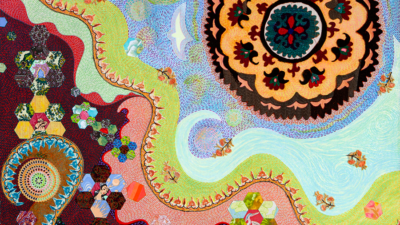 The Sun of Craftsmanship Beth Yazhari, “The Sun of Craftsmanship”, Acrylic and vintage textiles on canvas, 40 x 40 inches