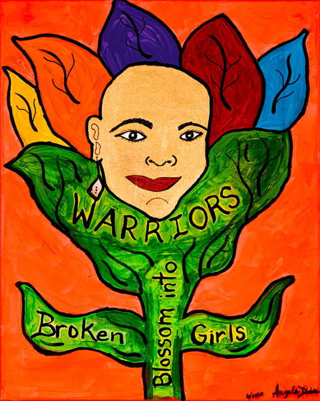 Angela Denise Lee, “Broken Girls Blossom into Warriors”, Acrylic and tempera on canvas, 16 x 20 inches