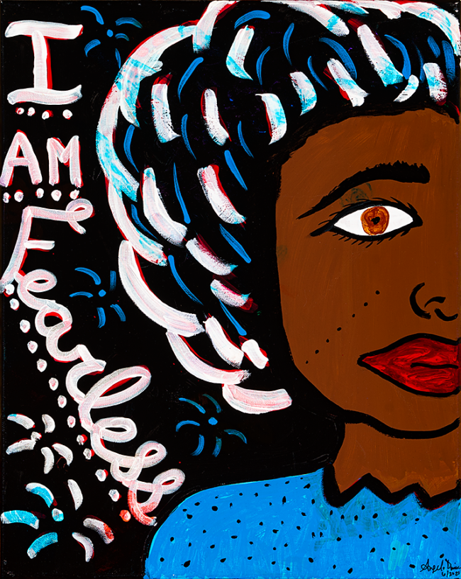 Angela Denise Lee, “I am Fearless”, Acrylic and tempera on canvas, 16 x 20 inches