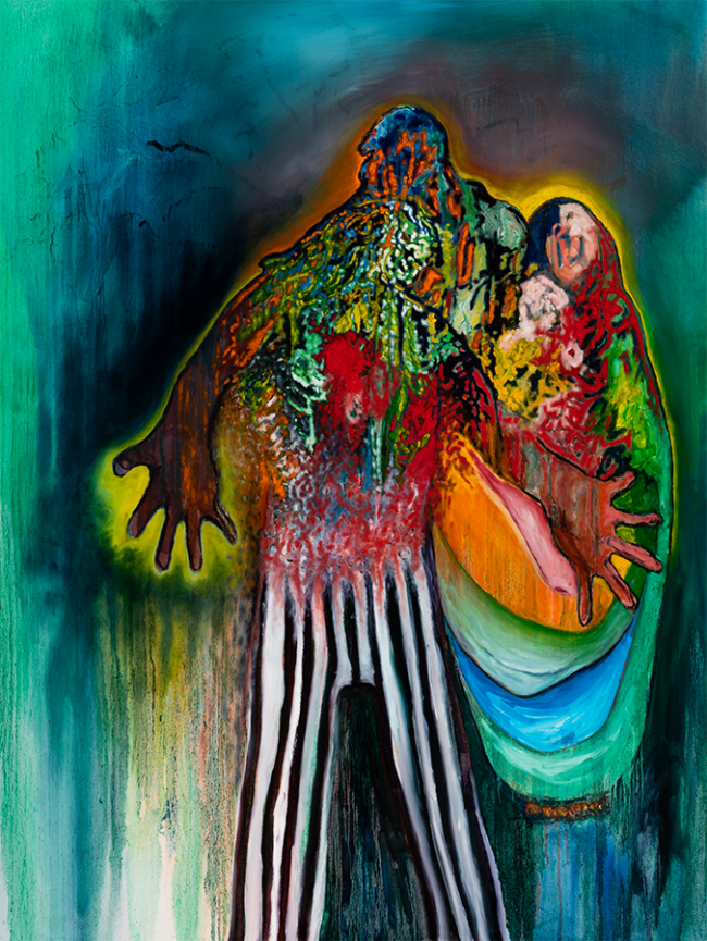 Stephen Brandon, “They Came to Protect the Mother with Child”, Oil on canvas, 48 x 36 inches