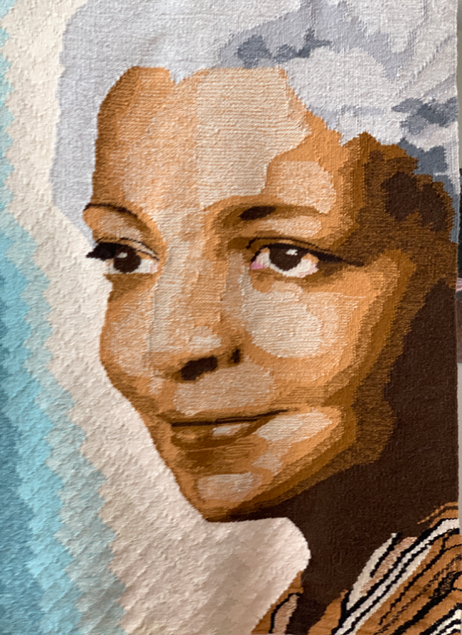 Ann Booth, “Portrait of Dr. Elsie Austin”, Handwoven tapestry wool on cotton warp, 29 x 41 inches