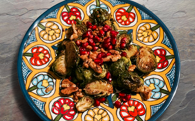 Roasted Brussel Sprouts with Pomegranate and Walnuts 