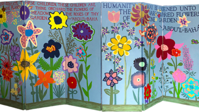 Barbara Ruys, “The Community Builds!” a community collaborative artwork involving children’s classes, Jr. Youth, youth, and adults all participated in painting the flowers of one garden.