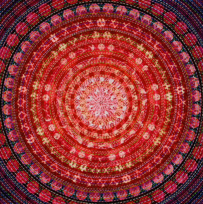 Radiant Orb No. 2, by Beth Yazhari, acrylic on wooden panel, 16 x 16 inches