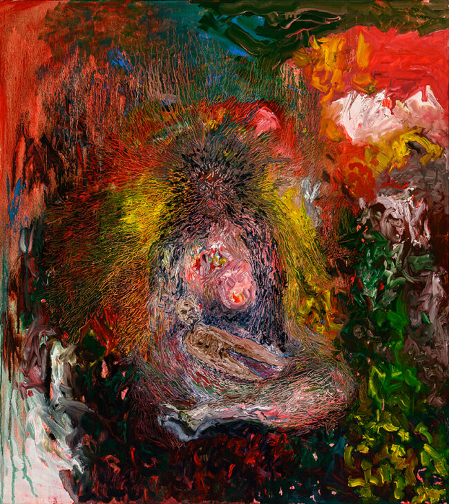 In The AGE of EXTINCTION, by Stephen Brandon, Oil paint on stretched canvas, 29 x 32 inches