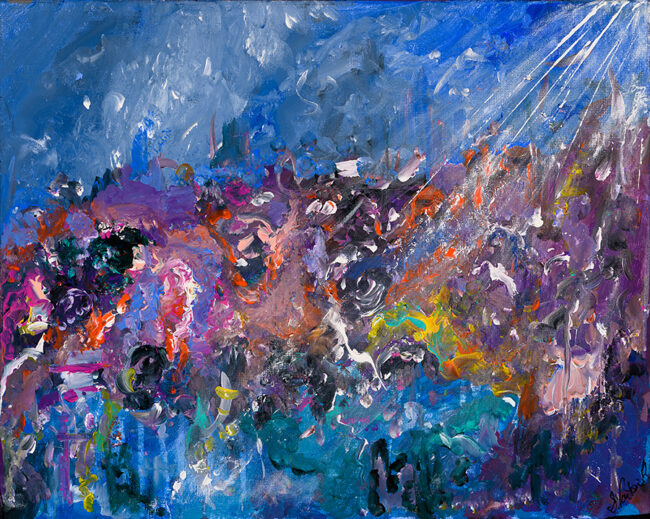 Dwelling Light, by Shiva Partovi Riddell, acrylic on canvas, 16 x 20 inches