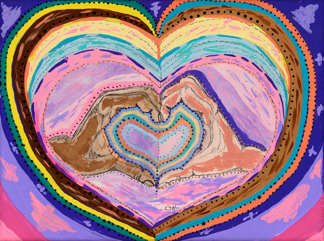 Love is Many Colors, by Cindy Mathieson, acrylic paint on canvas, 9 x 7 inches