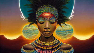 Afrogaia, by Arya Badiyan & Nona Hendryx, generative art, glicée print on paper, 18 x 18 inches