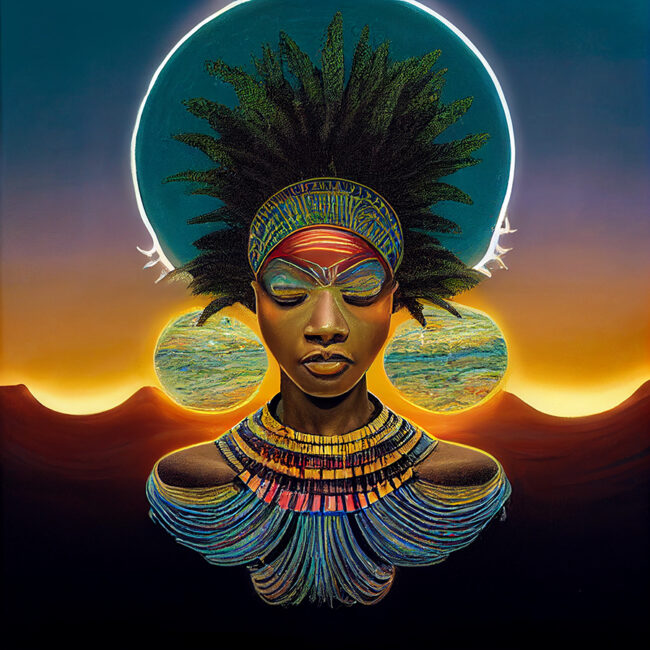 Afrogaia, by Arya Badiyan & Nona Hendryx, generative art, glicée print on paper, 18 x 18 inches