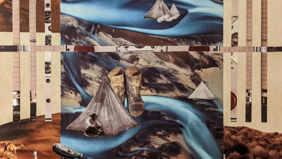 Clandestino Clandestino, by Marie-Celeste Kennedy, Paper collage on wood canvas, 12 x 12 inches