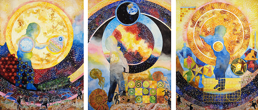 “SEARCH” by Jalaliyyih Quinn, a series of 3 watercolor paintings, each measuring 22 x 30 inches