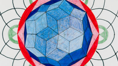 “Turtle Island in 4D” by Jacqueline Ward, Watercolor pencils and markers, 11 x 14 inches