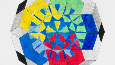 “The Shift 4D” by Jacqueline Ward, Watercolor pencils and markers, 11 x 14 inches