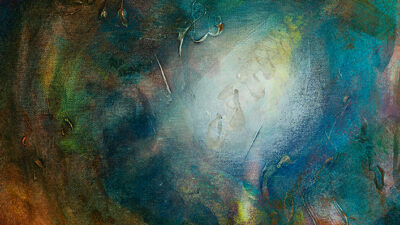 “The Great Hoop” by Rhonda S Palmer, acrylic on canvas, 16 x 20 inches