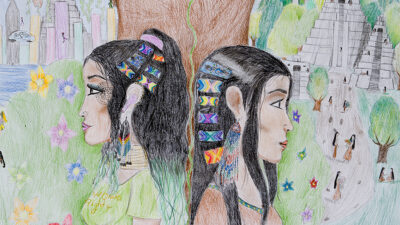 “Generational Connections” by Tahirih Arzú Pantalone, colored pencils on paper, 18 x 24 inches