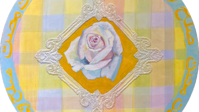 Untitled by Aimee Grause from Seeing Oneness, Acrylic paint and linen embroidery on board, 24 inch diameter