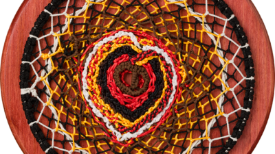 Binding the Hearts I Binding the Hearts I by Judith Phillips from Seeing Oneness, Metal hoop and cording, 12 inch diameter circle