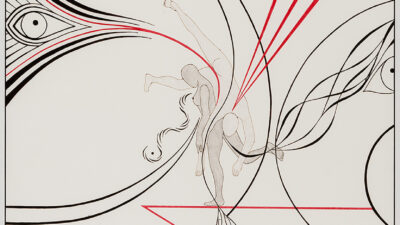 “Balance” by Lucy Viele, Ink and colored pencil, 30 x 24 inches