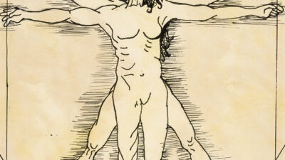 Vitruvian Being ”Vitruvian Being” by E. C. Phillips, Pen and Ink with custom dyed paper, 14 x 17 inches framed