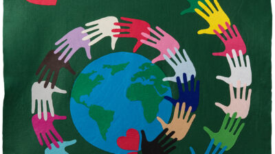 “One World Community” by Lucy Viele from “One Shared Earth,” Felt, 45 x 47 inches