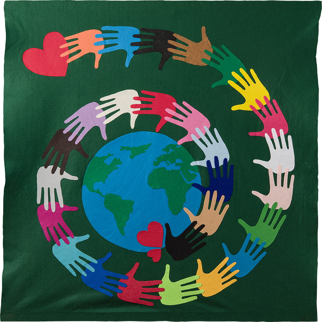 “One World Community” by Lucy Viele from “One Shared Earth,” Felt, 45 x 47 inches