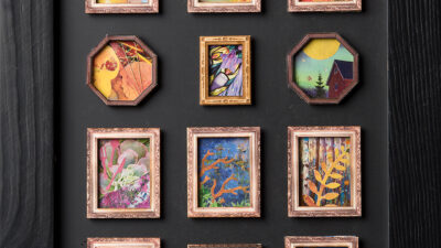 “Integrating the Heart with the World” by Susan Engle from “One Shared Earth,” Paper, acrylic, thread, 11 x 14 inches