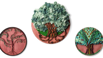 Trio of Trees “Trio of Trees” by Judy Phillips from “One Shared Earth,” Fiber art sculptures, mixed media