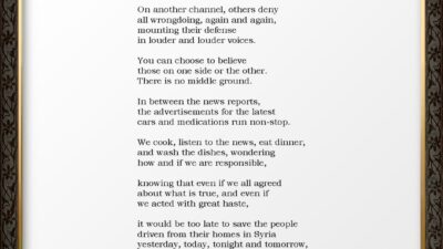 “With great haste but still too late” by Laura Mazza-Dixon from “One Shared Earth,” Poetry