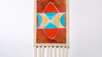 “Parfleche Visions of Eternal Birthing” by Nadema Agard, Acrylic on Canvas Panel/Mixed Media, 14 x 36 inches