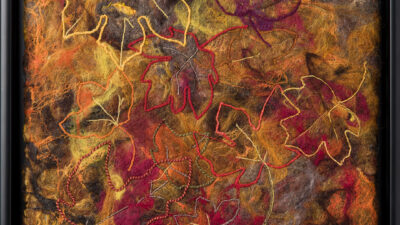 “Ye are the Leaves of One Branch” by Ann R. Clavin from “One Shared Earth,” Fiber: felted wool, 22 x 22 inches