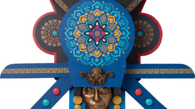 Guardian of the Rivers “Guardian of the Rivers” by Gordon Arzú from “One Shared Earth,” Mixed media, 42½ x 31 inches