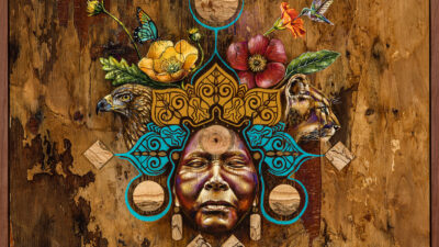 Organic with the World “Organic with the World” by Gordon Arzú from “One Shared Earth,” Acrylics on plywood, 40 x 32 inches