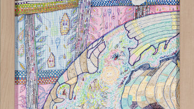 “Lattice of The Ages: We Are But Drops of One Ocean” by Katherine Bernadette Phillips, Watercolor paper, Ink and Paint Markers, 12 x 12 inches