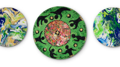 Healing Vibes “Healing Vibes” by Angela Denise, Acrylic fluid art on stretched canvas circles, 16 and 12 inch circles