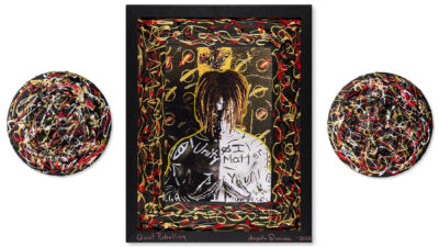 Quiet Rebellion “Quiet Rebellion” by Angela Denise, Medium/Media Used: Mixed media, photography and acrylic paint, 16 x 20 framed; two round 10 inch canvasses