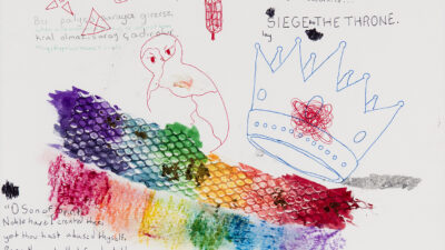 “Siege/Purpose” by Turan Sue Manouchehri, Mixed media, Multicolored pen, Pencil, Crayon, Watercolor, 8½ x 12 inches, from Created Noble