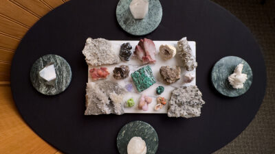 “Reveal Its Treasures” by Eleanor Mitten, Mirrors, Pyrite, Quartz, Malachite, Jasper, Alabaster, Bronze, from Created Noble – Worthy by Design