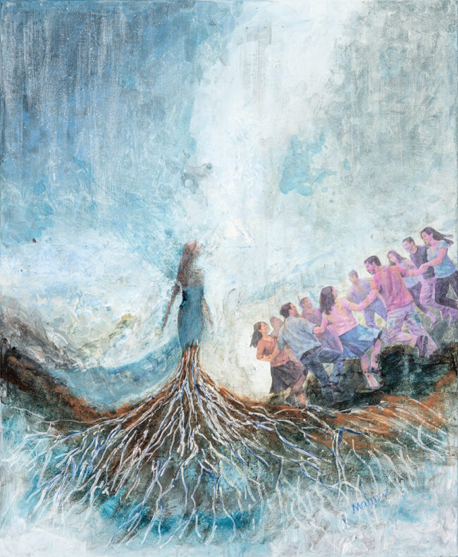 Mahnaz Roshan, Oneness, Acrylic/ mix medium, 24 x 30 inches, Poetry