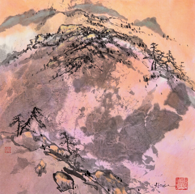 Gary Heise, Rocky Overlook, Ink and watercolor on rice paper, 13.5 x 13.5 inches
