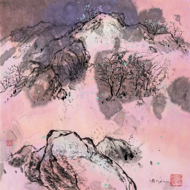 Gary Heise, Nocturnal Shadows, Ink and watercolor on rice paper, 13.5 x 13.5 inches