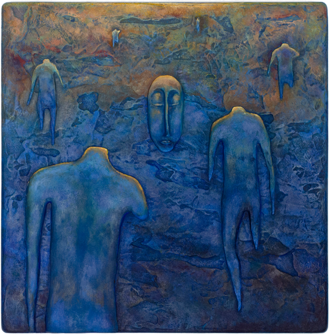 Cole Vaccaro, The Water Kept Warm, Acrylic, pumice stone, clay on wood board, 8&frac34; x 8&frac78; inches