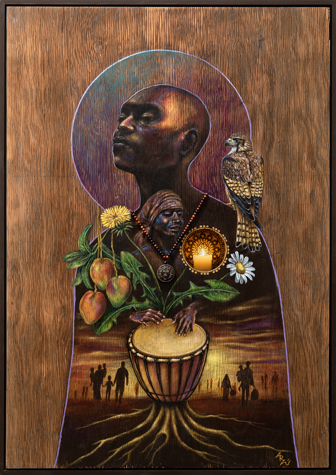 Gordon Arzu, Traveler 1 (Eternal Good bye), Acrylics on plywood, 51 × 35&frac34; inches