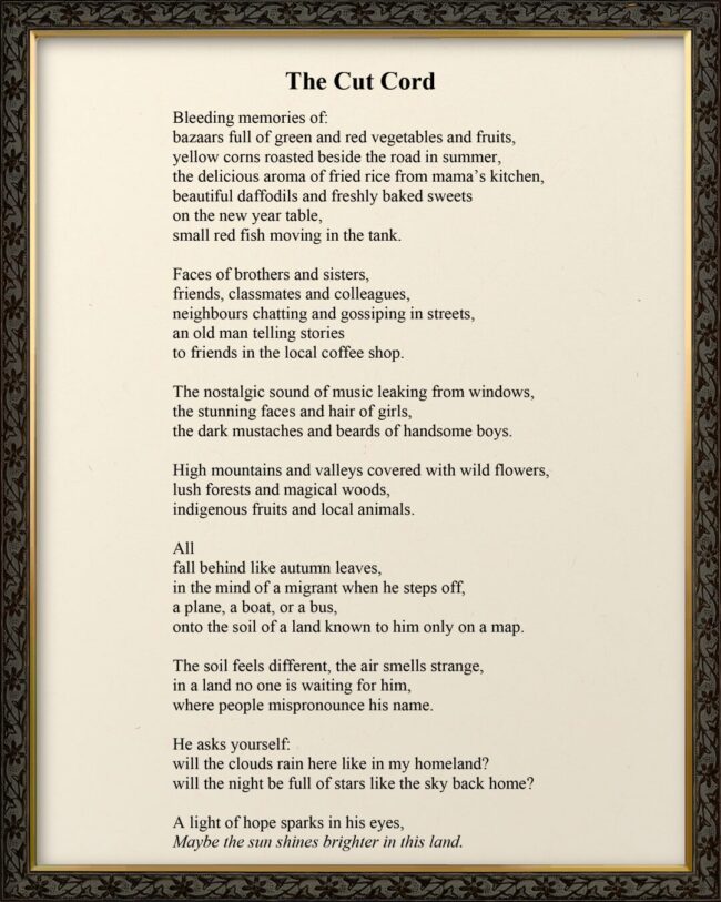 The Cut Cord, a poem by Parvaneh Farhangpour